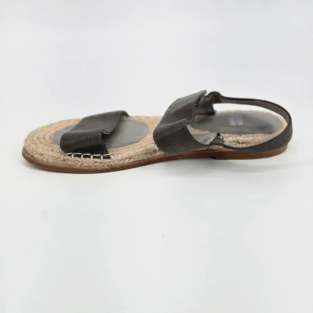 Eileen Fisher Willow Brown Leather Espadrille Flat Slingback Sandals Size 8 VGUC